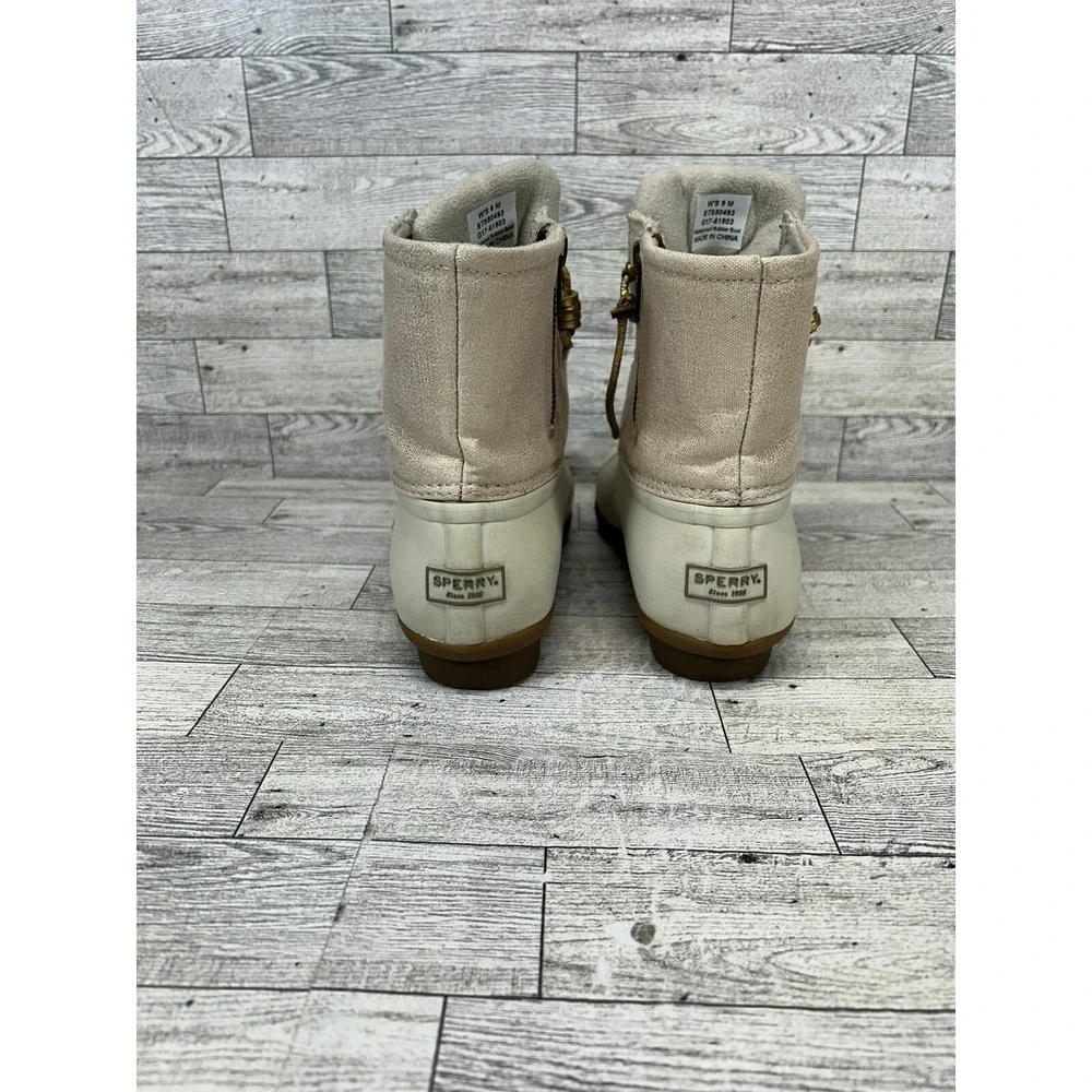 Sperry Boots Women's 9M Saltwater Duck Rain STS80493 White Cream Rubber Lace Zip